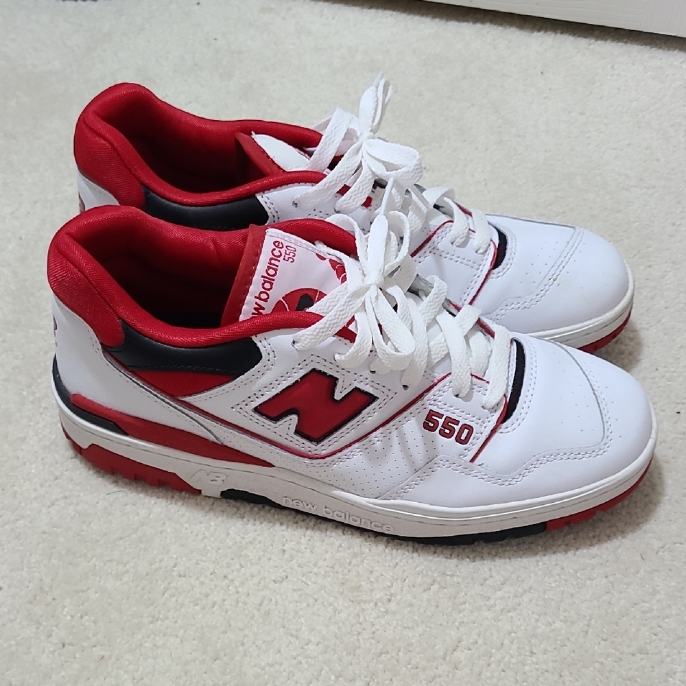 New Balance 550 Red and White Athletic Shoes